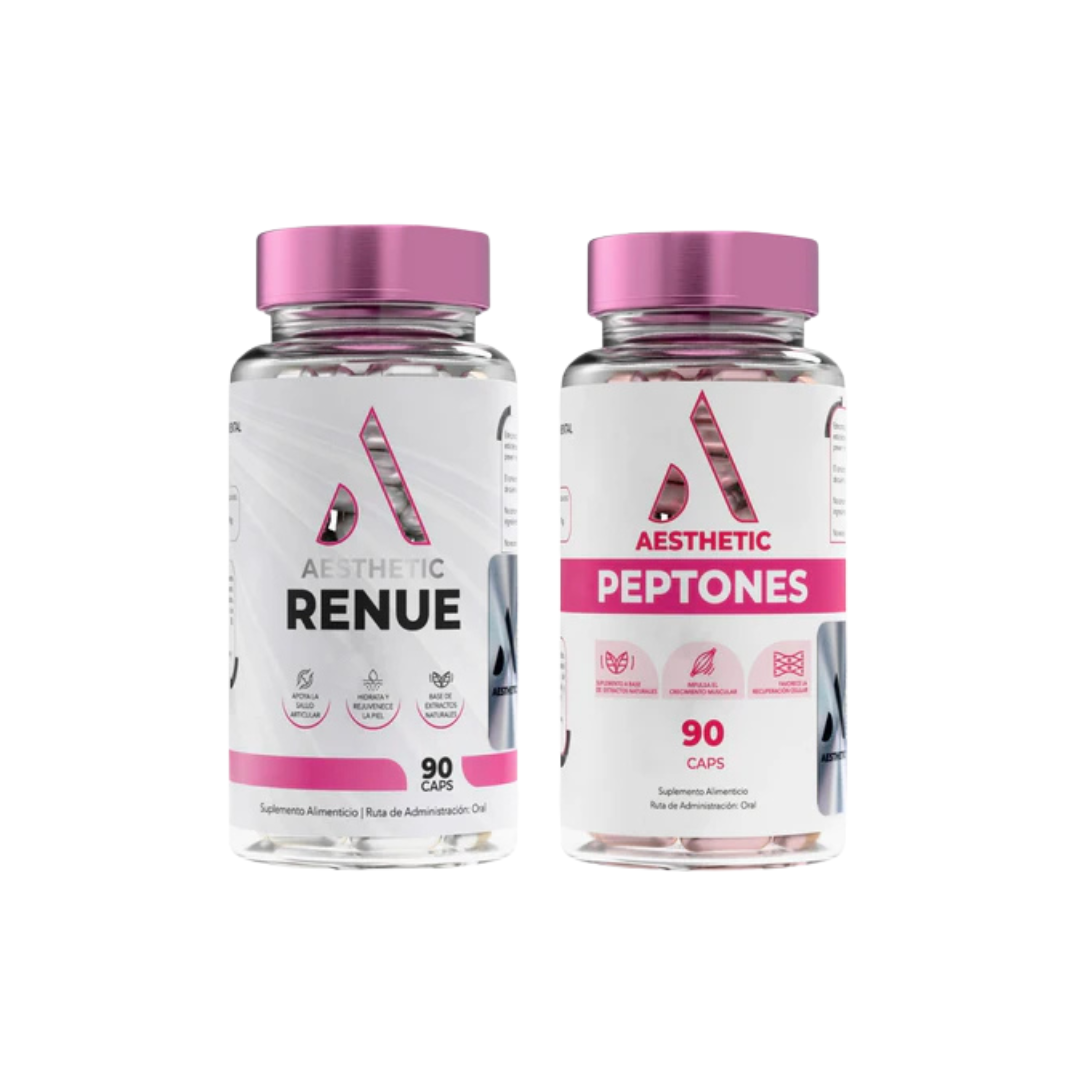 Kit Belleza y Firmeza para Piel Radiante, Glúteos Firmes y Recuperación Muscular: Aesthetic RENUE + Aesthetic Peptones